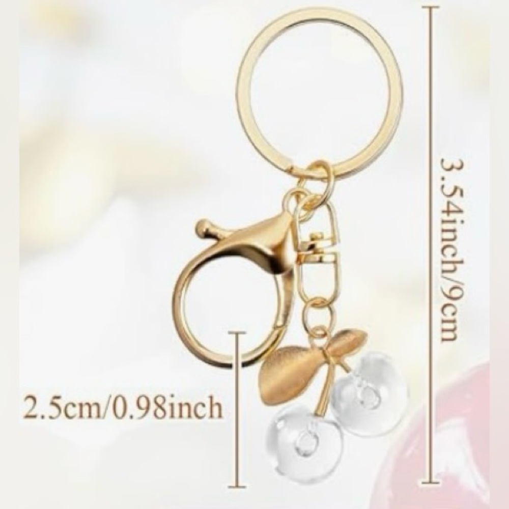 QTY 3 Gold & Clear Cherry Keychain or Bag Charm Accessories NEW - Picture 3 of 4